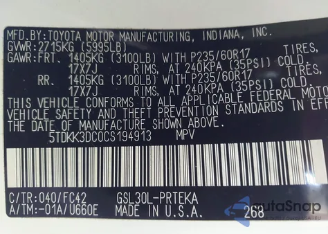 2012 Toyota Sienna Le V6 8 Passenger from USA, damaged, VIN 5TDKK3DC0CS194913